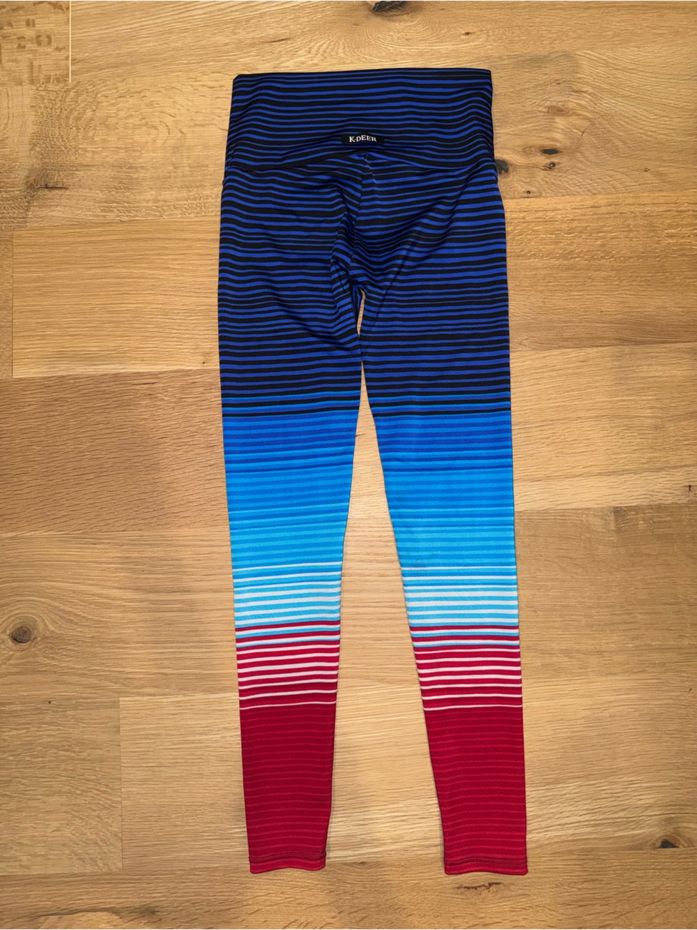 K-DEER Gradient Stripe High-Waist Leggings swim tights red white blue medium - Picture 6 of 6